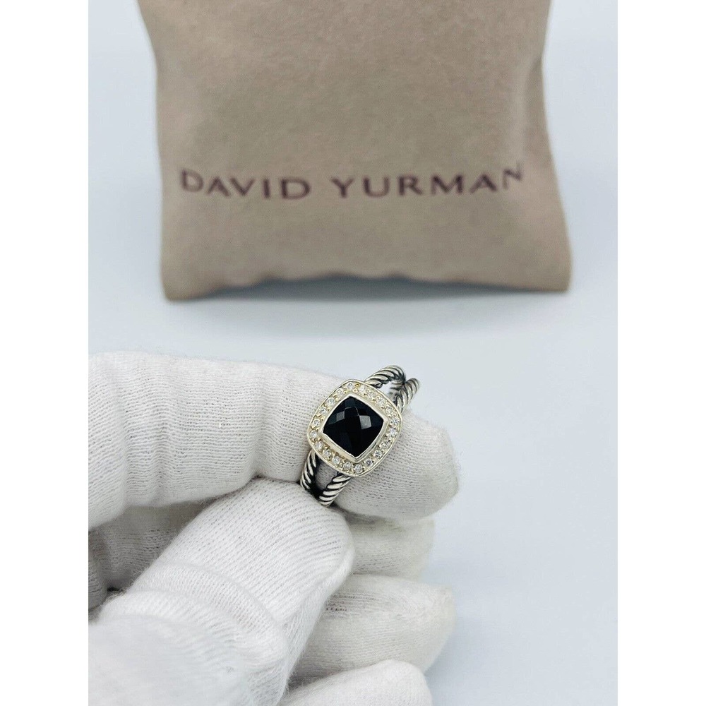 David Yurman Sterling Silver Black Onyx & Diamond Petite Albion Ring Size 7